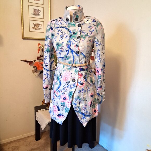NWT DEPT Women's Elegant Floral Printed Fall Winter Trench Coat with Belt - Picture 8 of 13